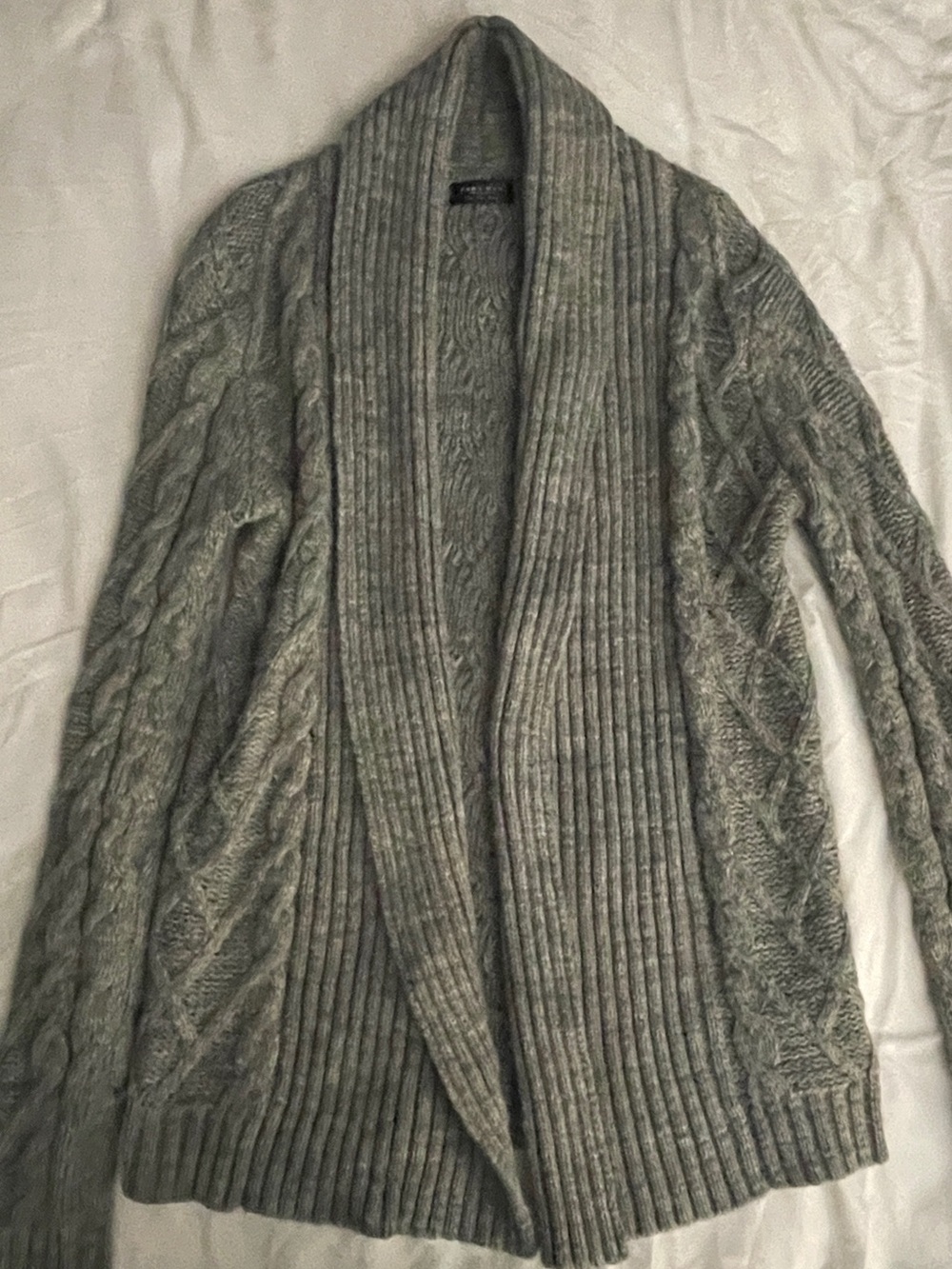 Zara Man Gray Cable-Knit Collar Cardigan